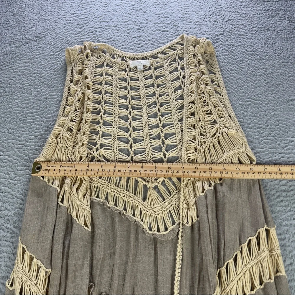 Umgee Cardigan Vest Womens Medium Brown Open Front Macrame Crochet Boho Long - Picture 6 of 7